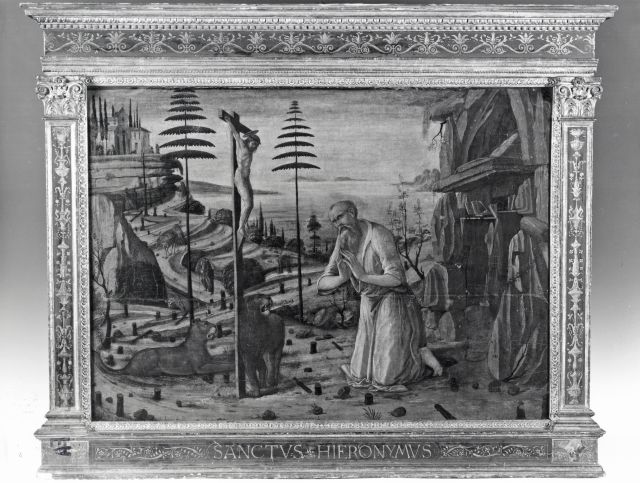 Anonimo — Jacopo di Arcangelo - sec. XV - San Girolamo penitente nel deserto — insieme, con cornice